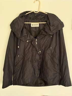 Nuage Womens Black Lightweight Windbreaker Jacket Oversized Collar Size L